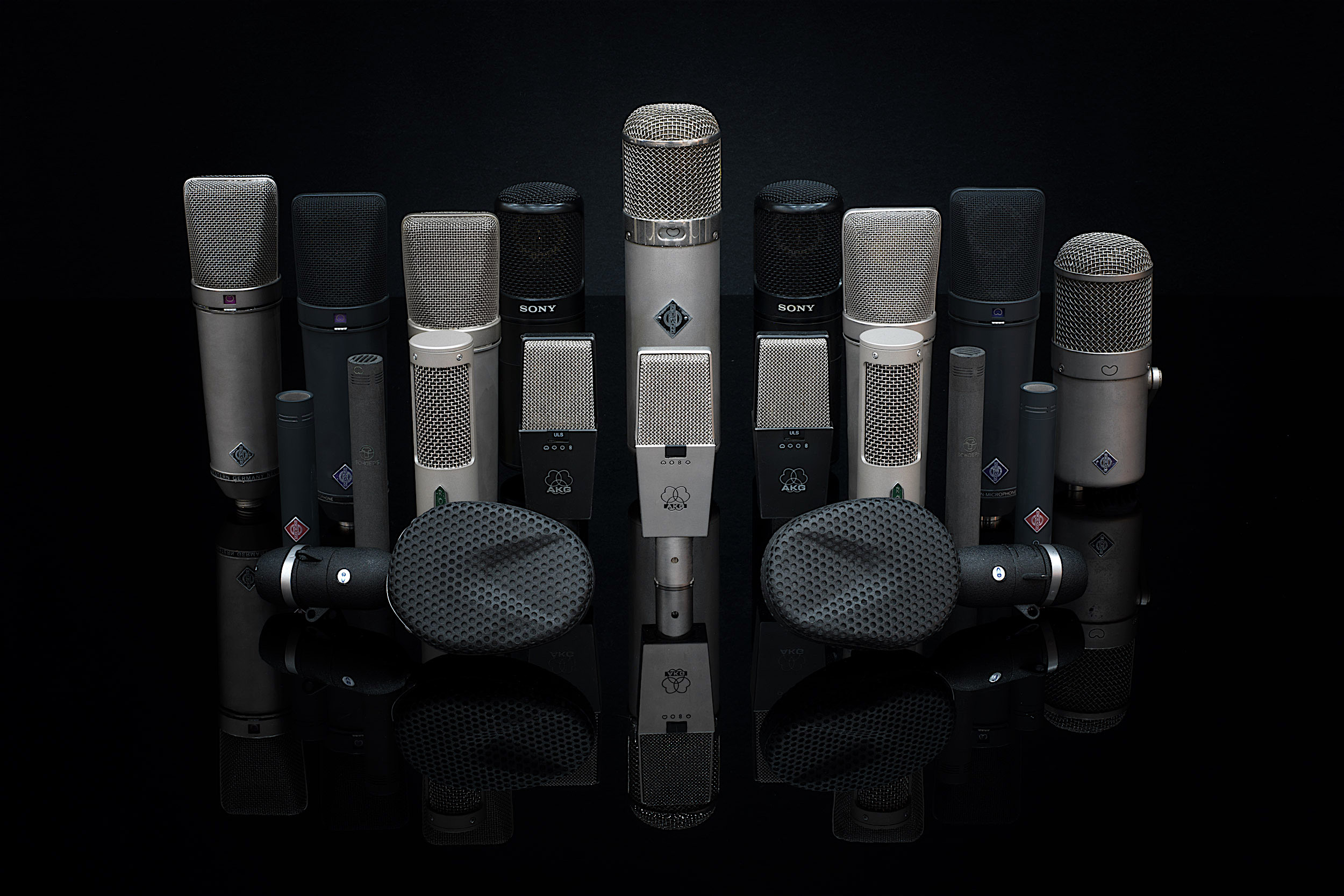 Collection de microphones du studio